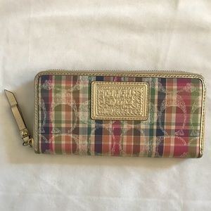 Coach Madras Poppy Plaid Zip Around Wallet